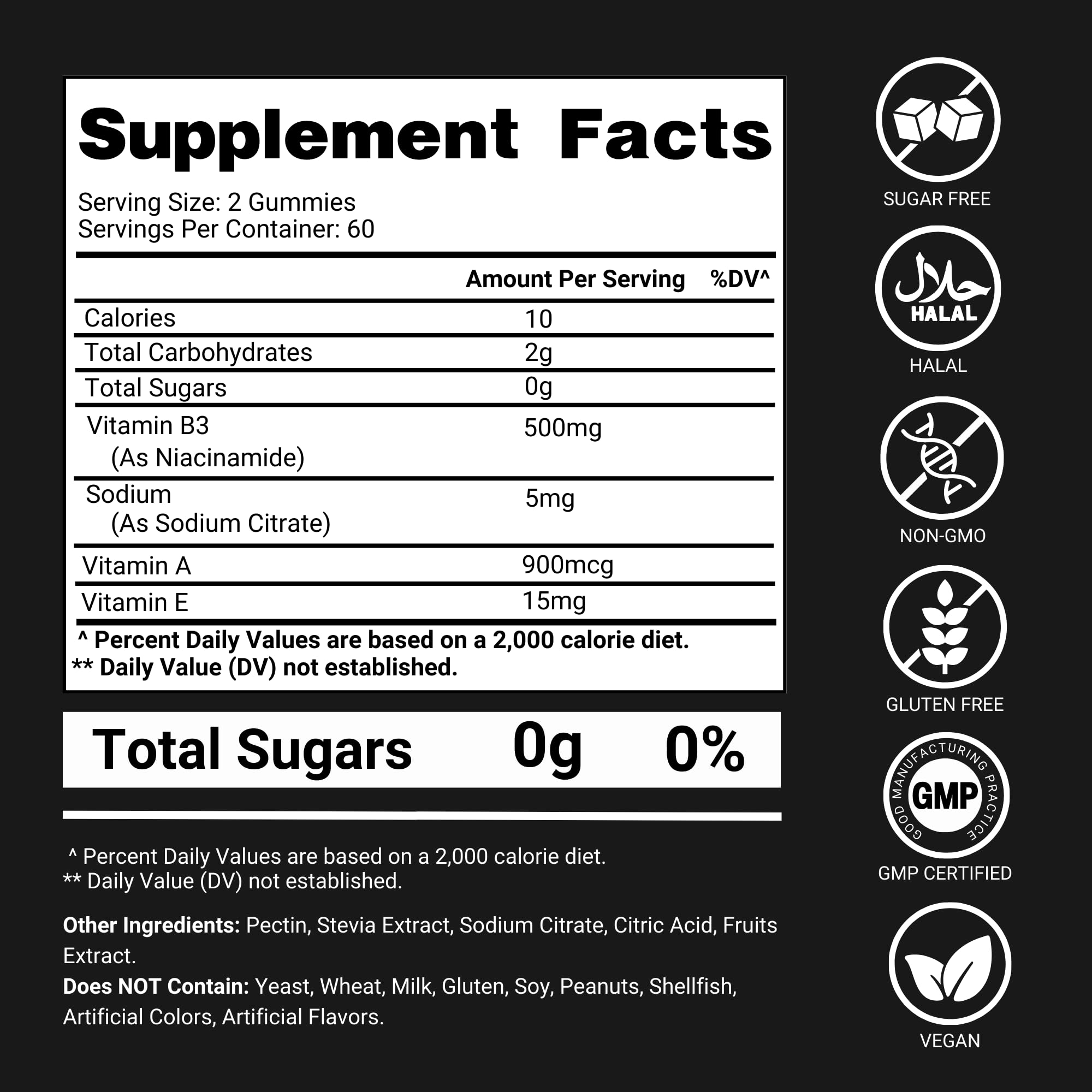 Premium Select Nutrition Vitamin B3 Gummies 500mg bottle side view