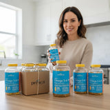 Presca Omega 3-6-9 Complete Formula with a glass of water