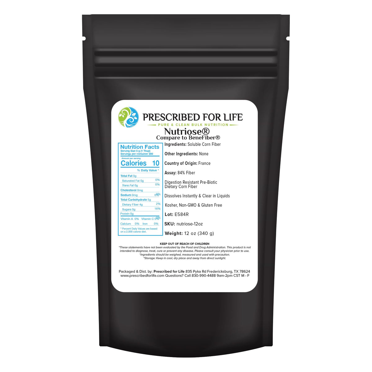 Prescribed For Life Nutriose Powder 340g front view