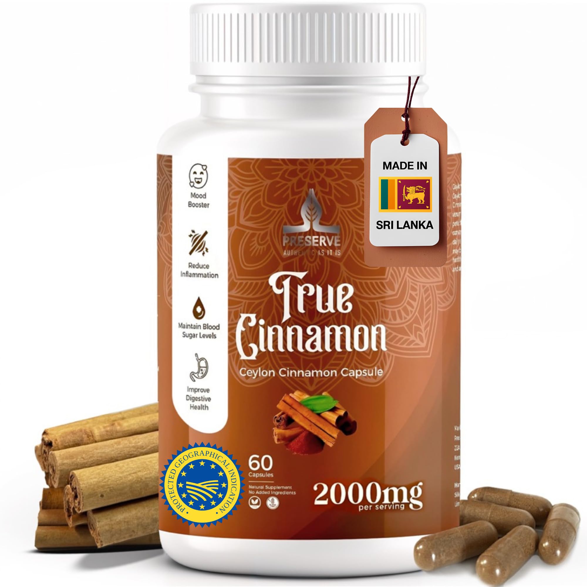 PRESERVE Ceylon Cinnamon Capsules 500mg front view