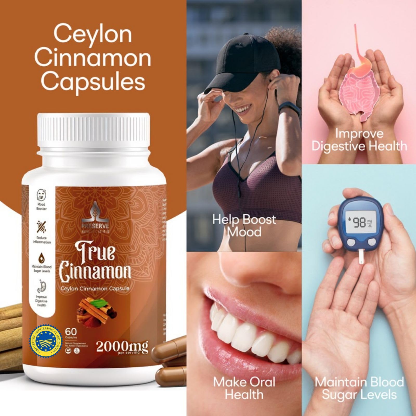 PRESERVE Ceylon Cinnamon Capsules 500mg packaging details