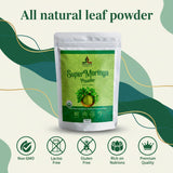 PRESERVE Moringa Powder 132g on a wooden table with a spoon