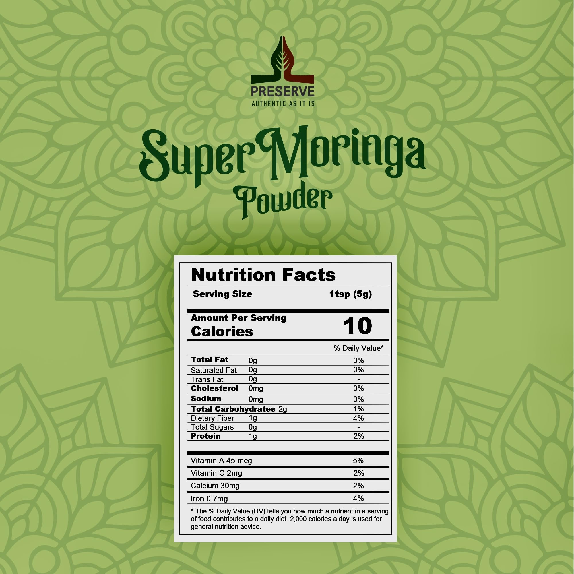 PRESERVE Moringa Powder 132g packaging back view with details