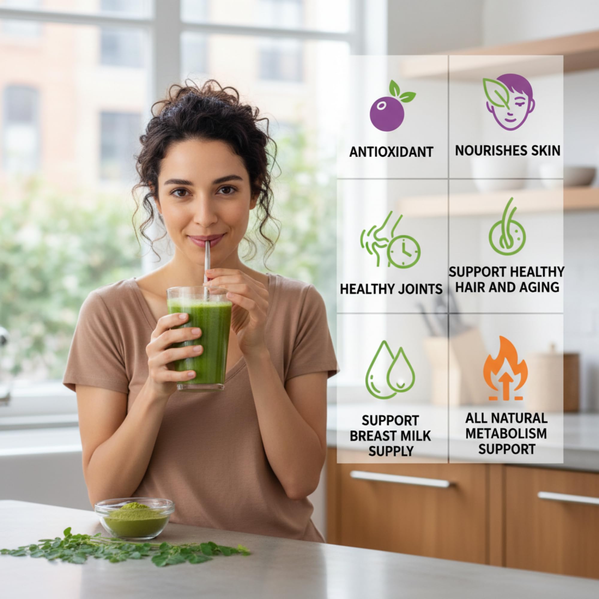 PRESERVE Moringa Powder 132g side view with nutritional information