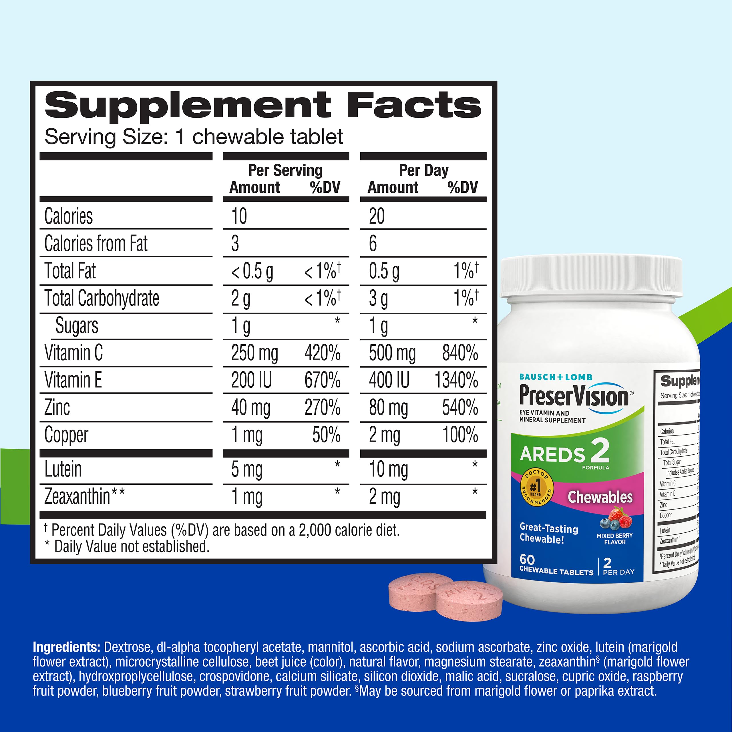 PreserVision AREDS 2 Formula chewable tablet in hand