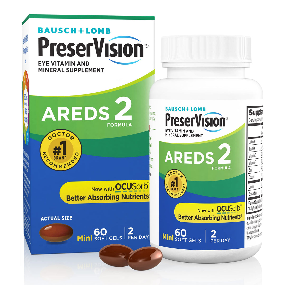 PreserVision AREDS 2 Formula Eye Vitamin Supplement front view with packaging