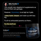 PreSleep Sleep Supplement Powder 411g lifestyle scene with a cozy bedroom