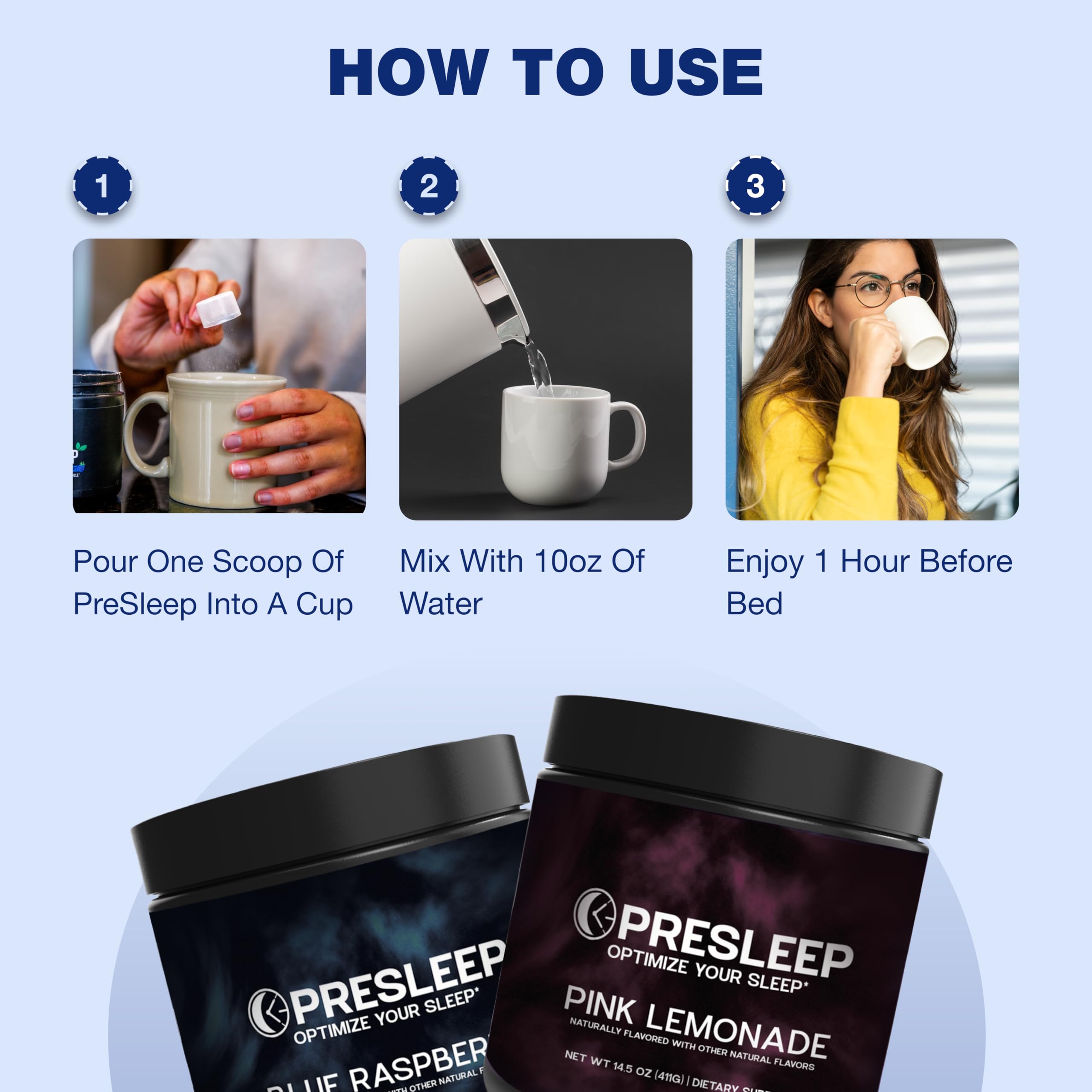 PreSleep Sleep Supplement Powder back view with ingredient list