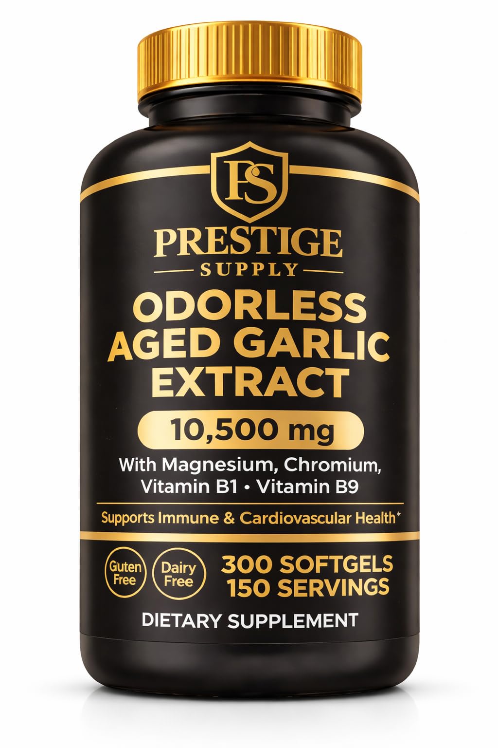 Prestige Supply Odorless Aged Garlic Extract 525mg capsules front view