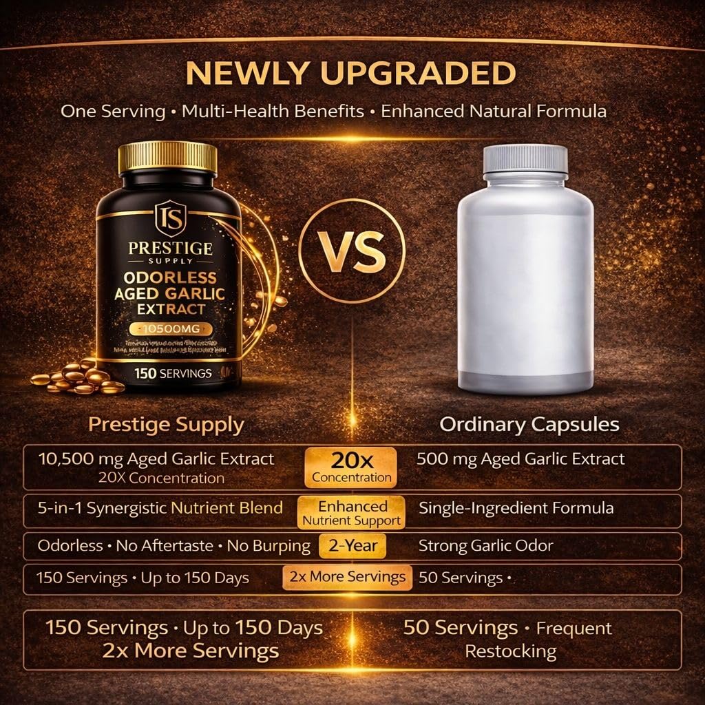 Prestige Supply Odorless Aged Garlic Extract 525mg capsules with measuring spoon