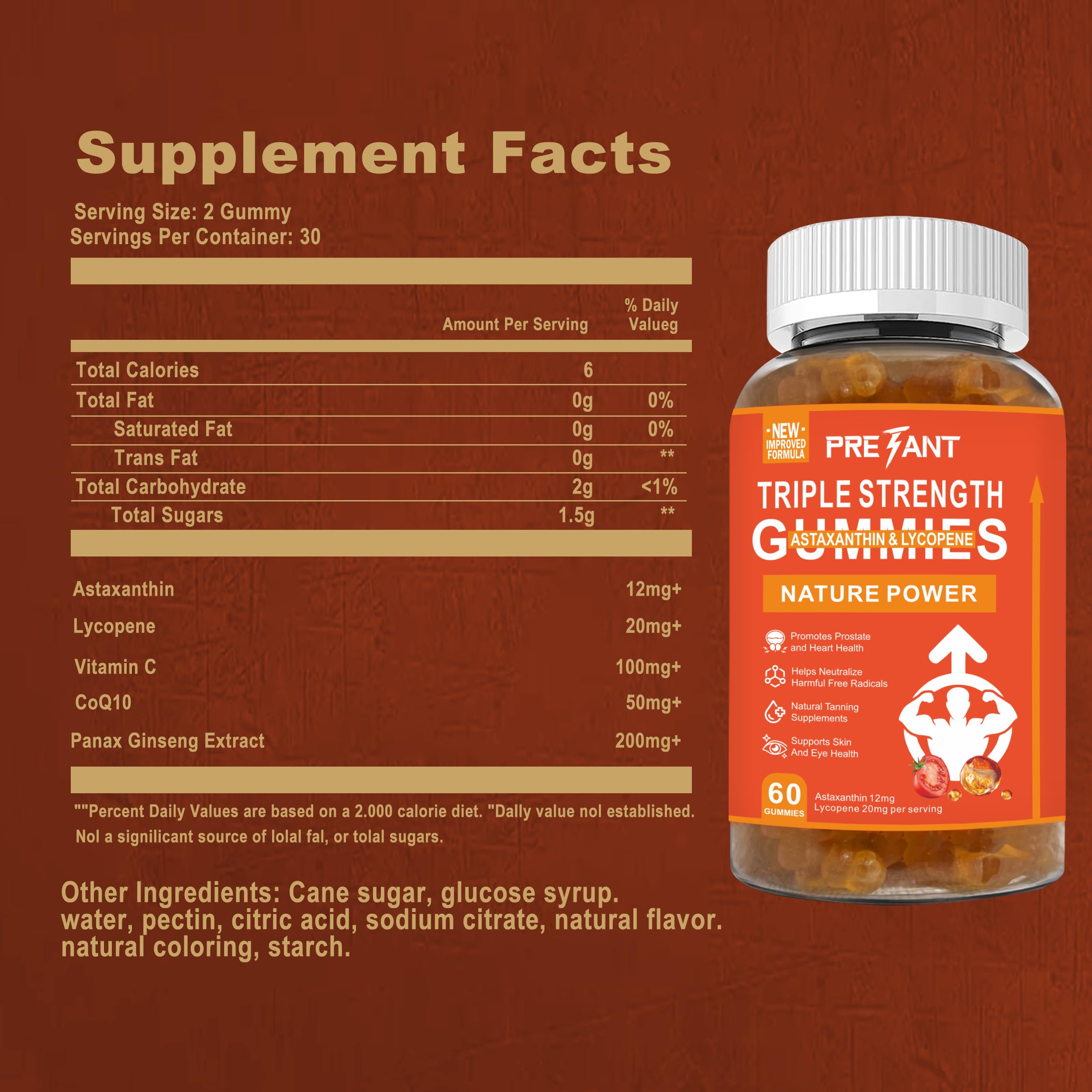 PRETANT Astaxanthin Gummies lifestyle shot with fresh fruits