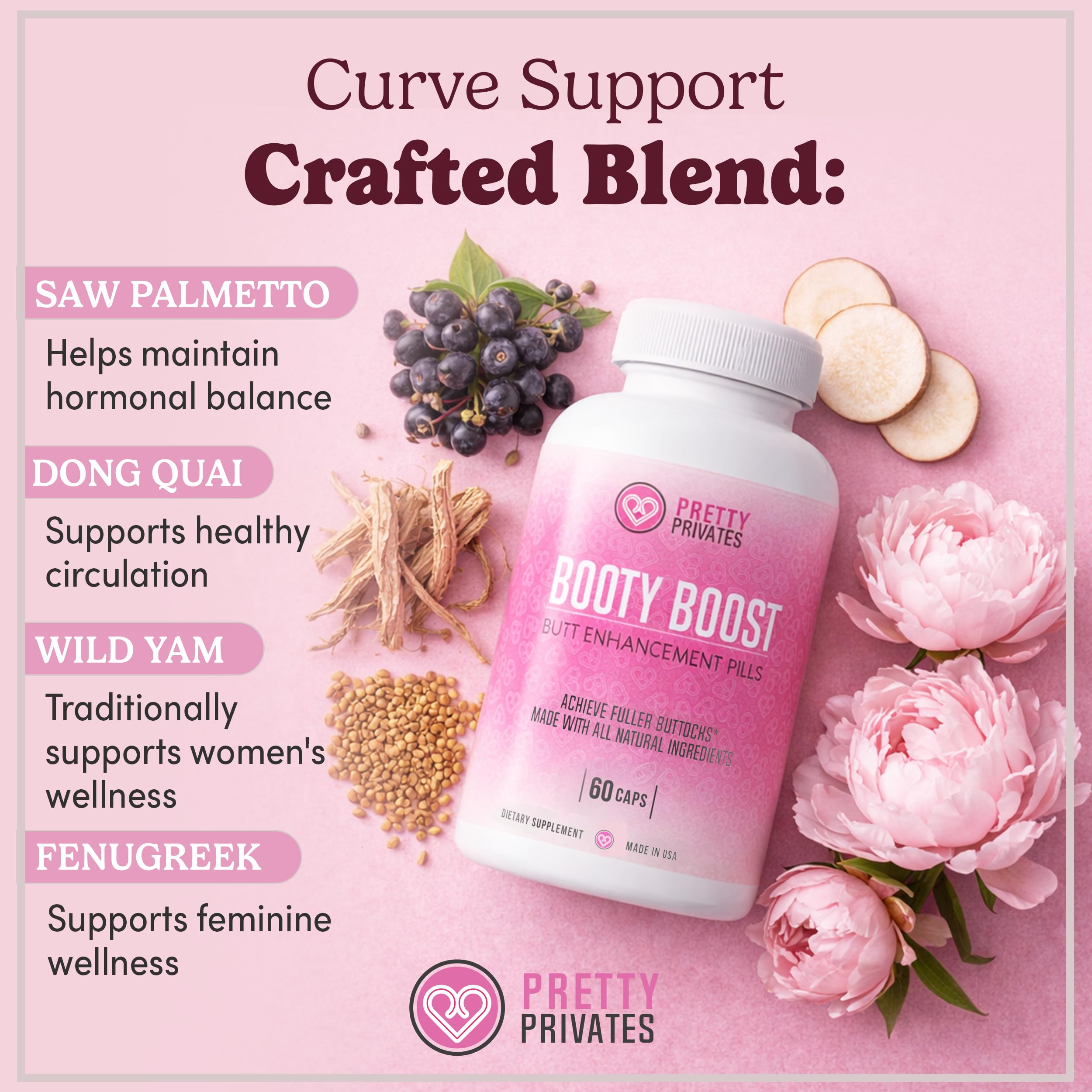 Pretty Privates Booty Builder Capsules with measuring tape