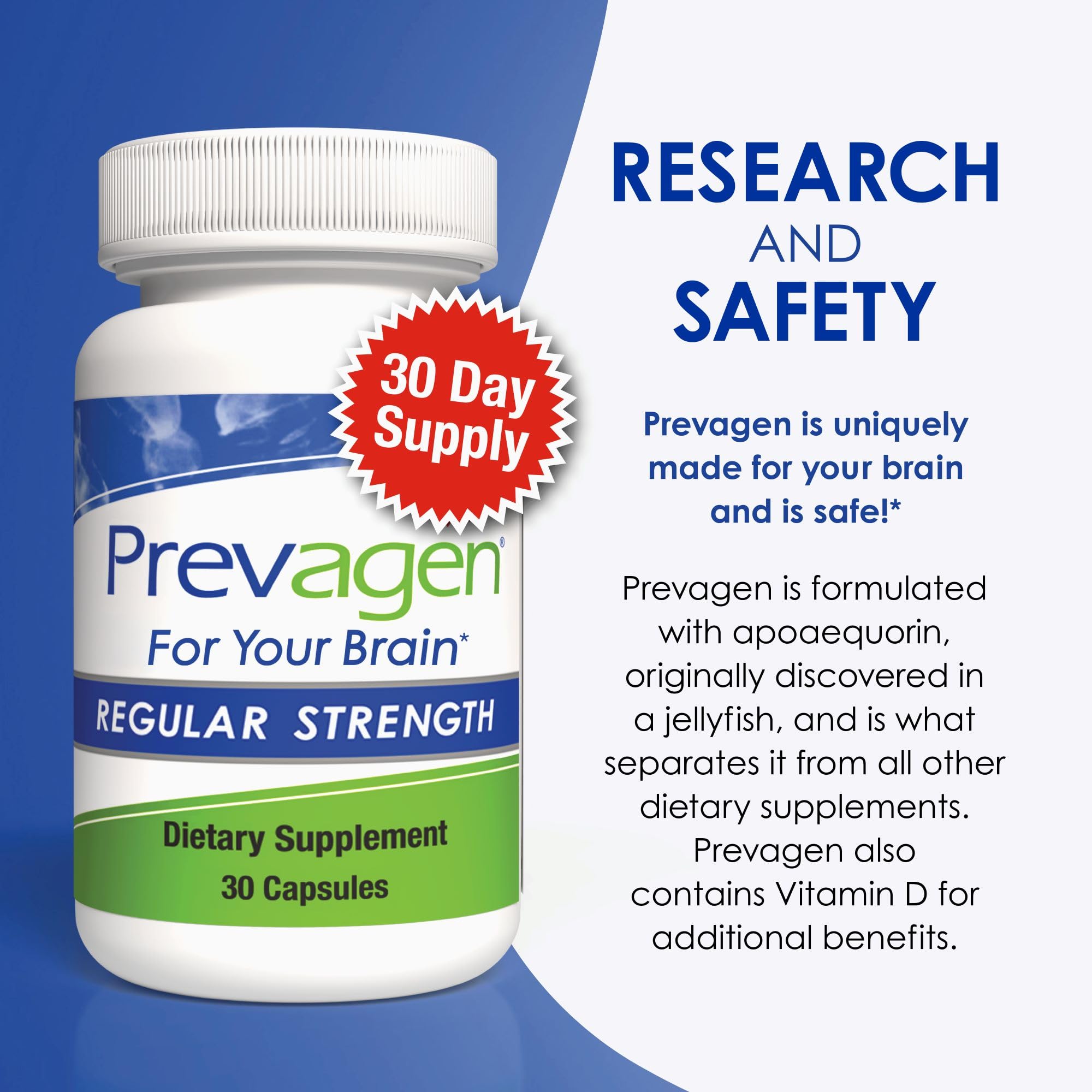Prevagen Regular Strength 10mg capsule bottle top view