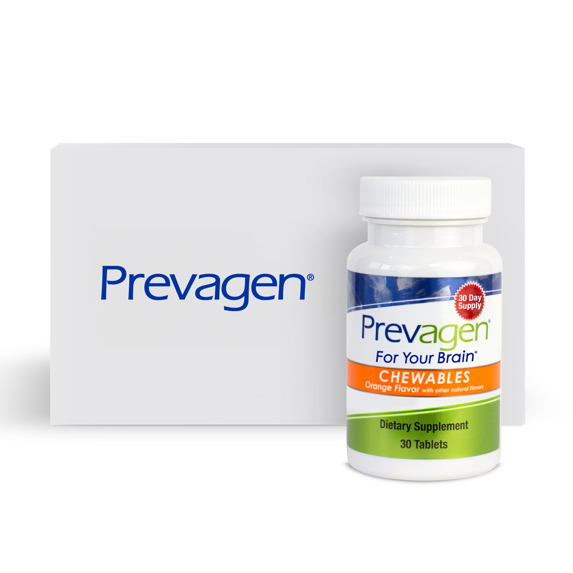 Prevagen Regular Strength Orange Chewables front view in packaging