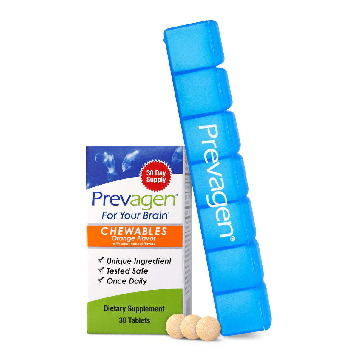 Prevagen Regular Strength Orange Chewables front view with packaging
