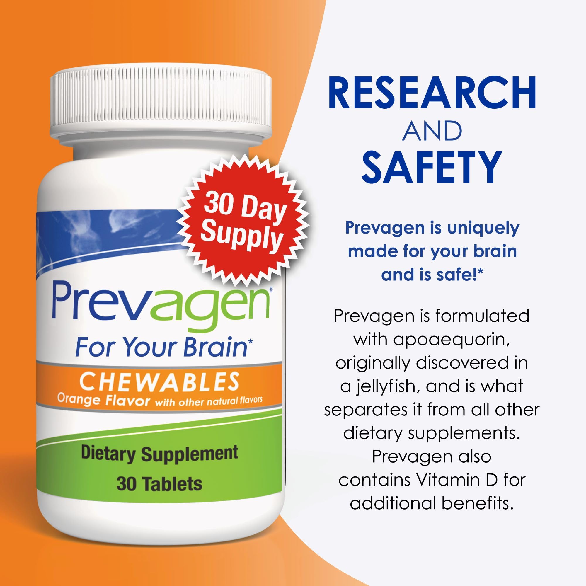 Prevagen Regular Strength Orange Chewables in a hand