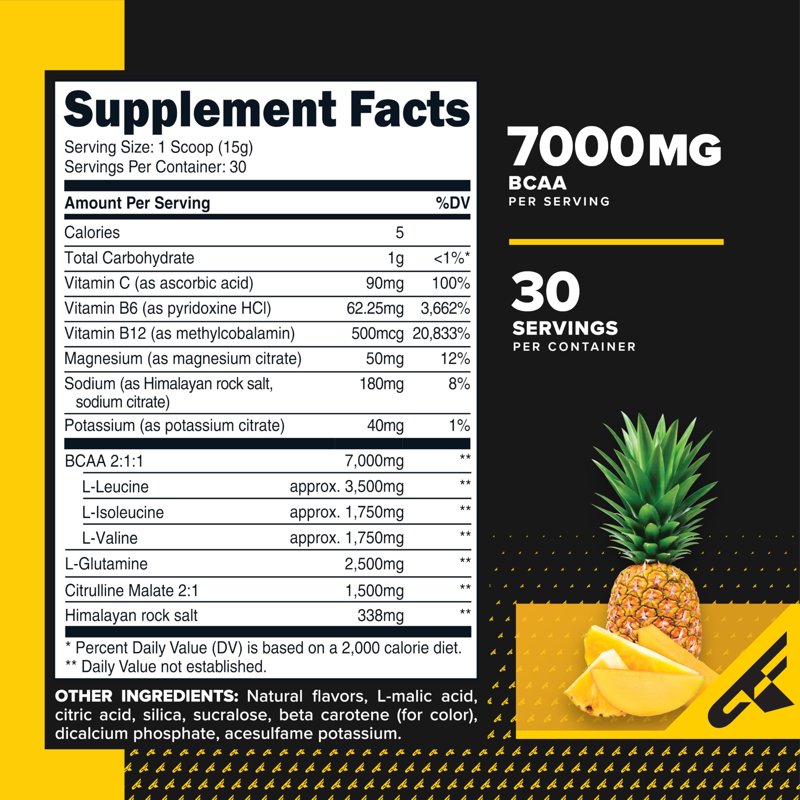 Primaforce BCAA Powder Pineapple Mango back view