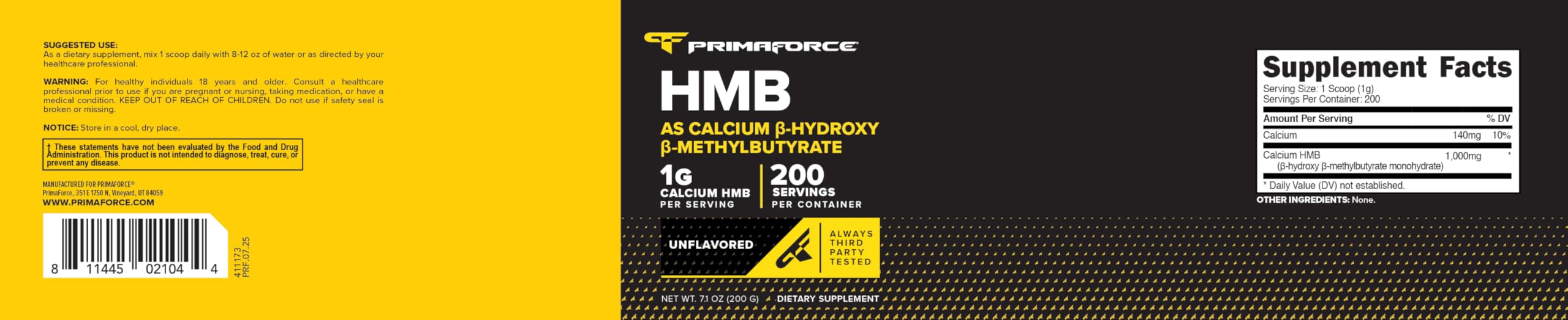 Primaforce HMB Powder 200g on kitchen counter with smoothie ingredients