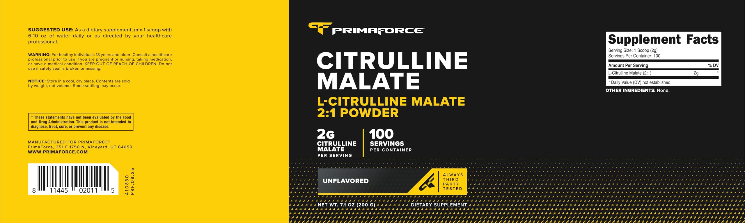 Primaforce L-Citrulline Malate 200g ingredients list