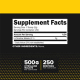 Primaforce L-Citrulline Malate 500g Powder back view with ingredients
