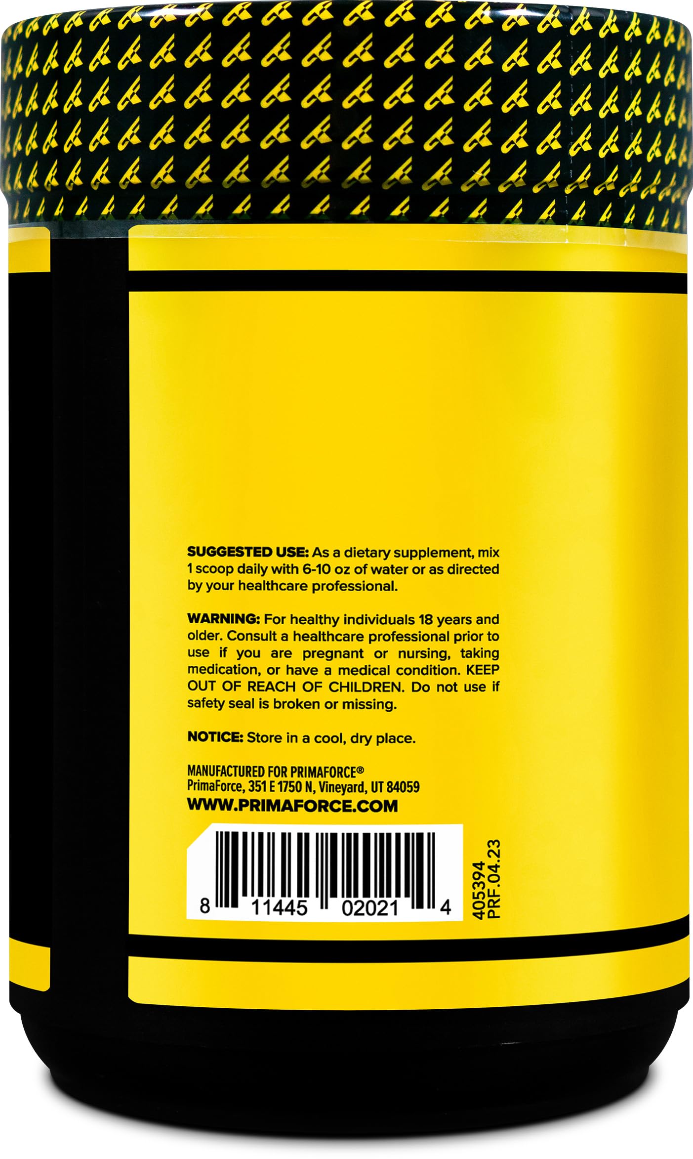 Primaforce L-Glutamine container side view with label