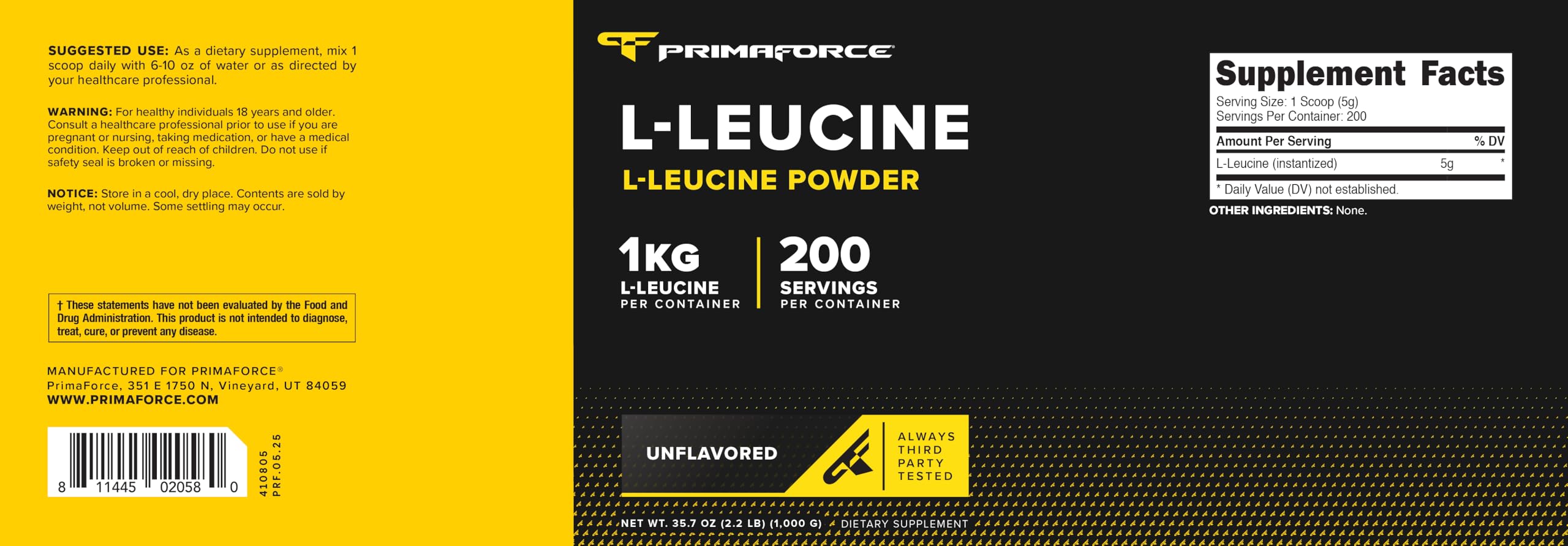 Primaforce L-Leucine Powder 1 KG nutritional information