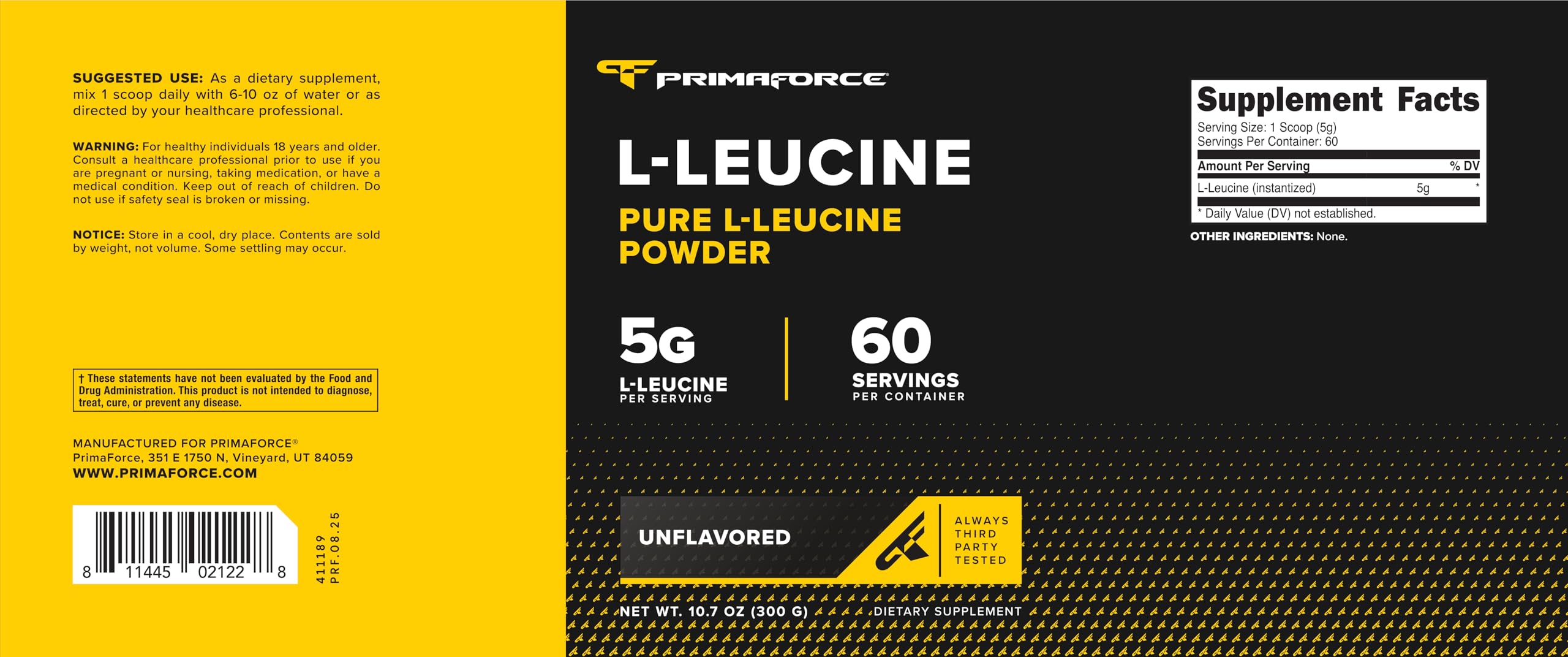 Primaforce L-Leucine Powder 300g nutritional information