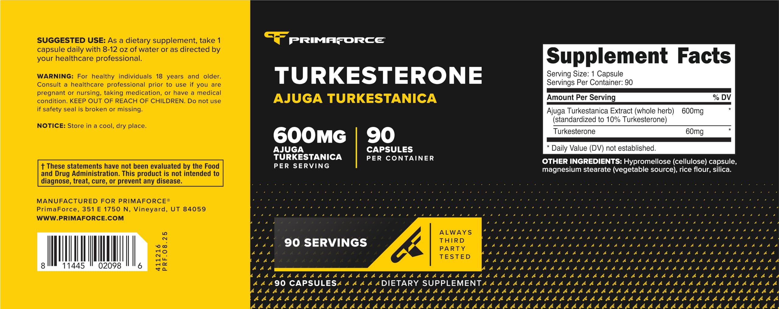 Primaforce Turkesterone Capsules 600mg on a wooden table