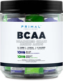 Primal BCAA Variety Pack front view with Blue Raspberry and Green Apple stickpacks