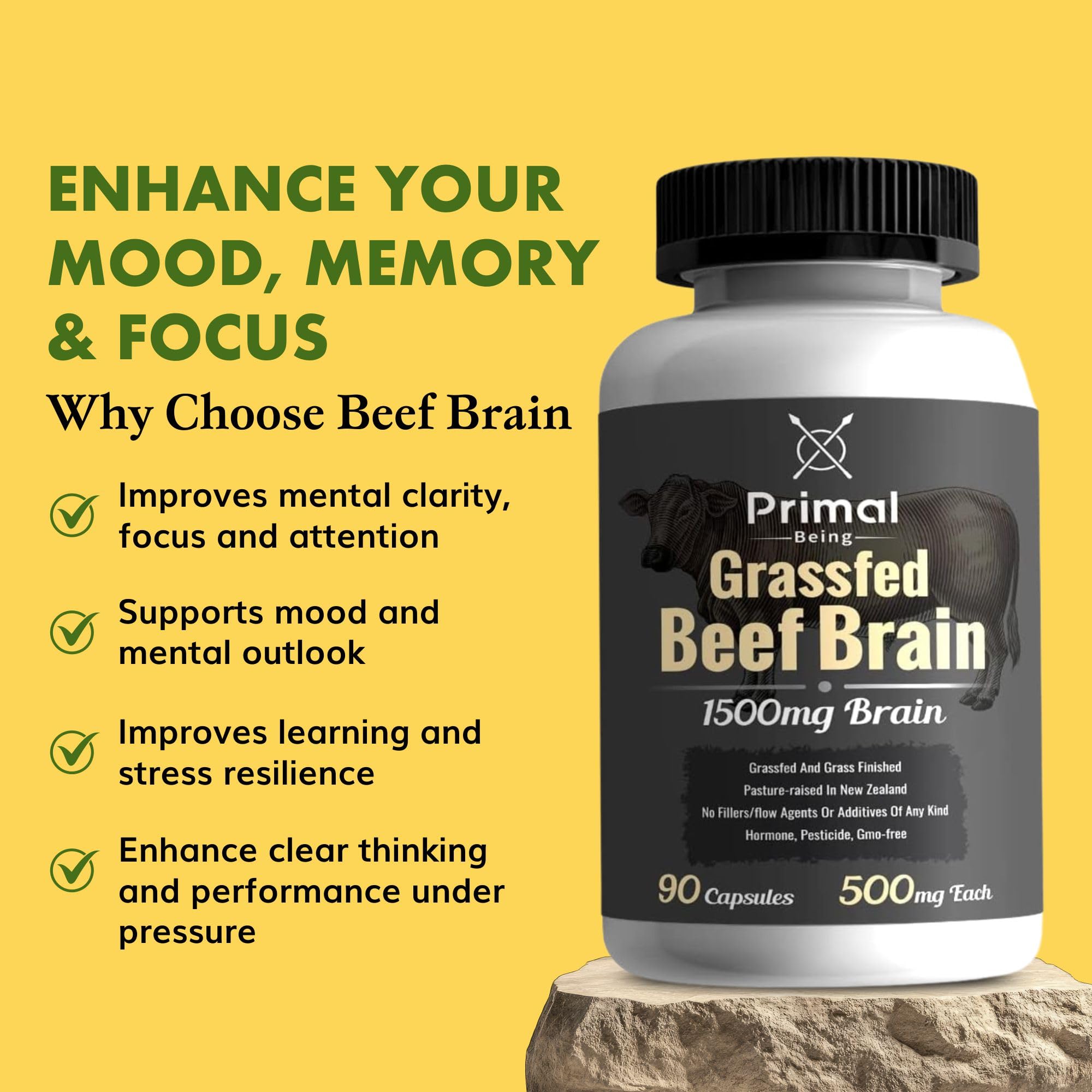 Primal Being Beef Brain Capsules 1500mg label close-up