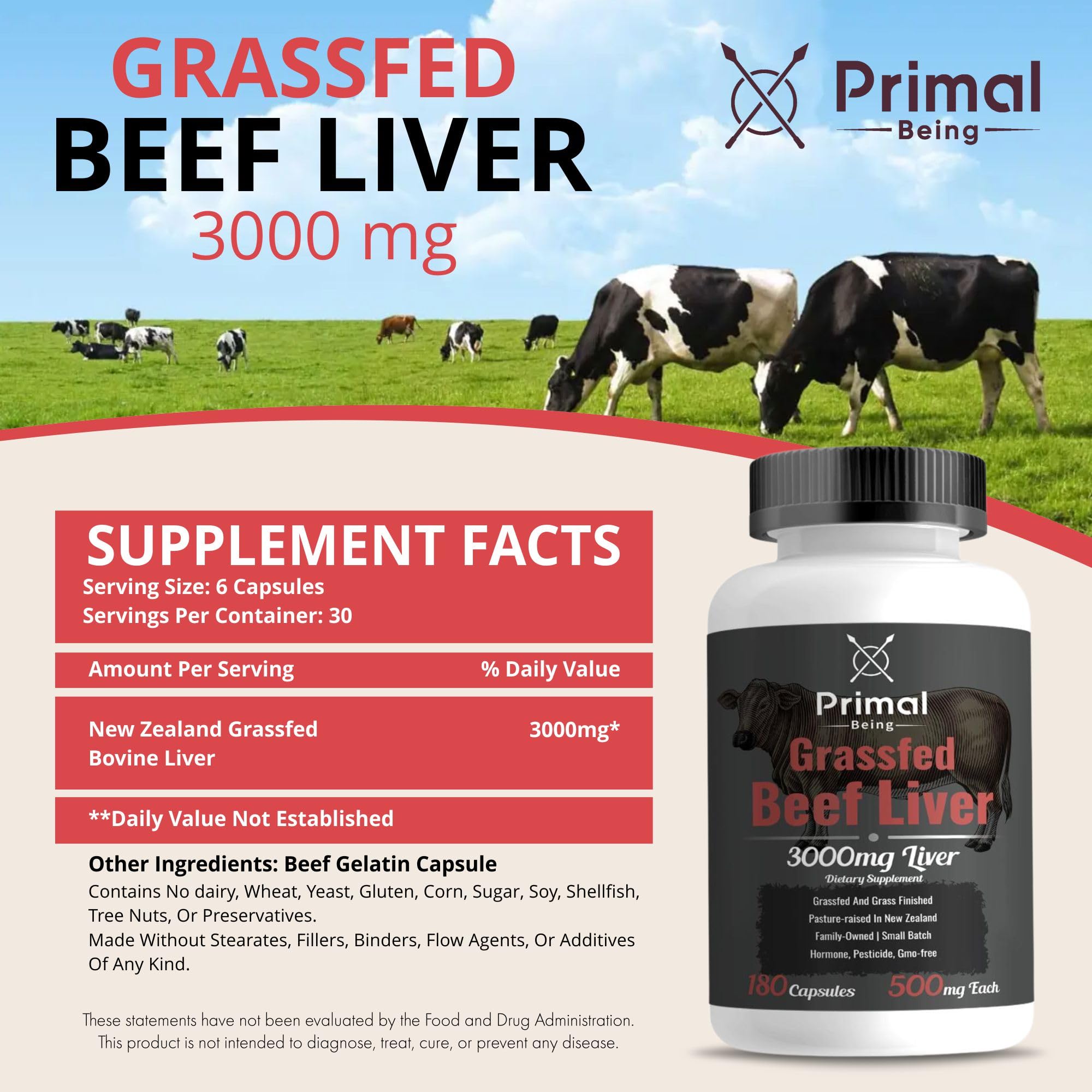 Primal Being Beef Liver Capsules bottle with label