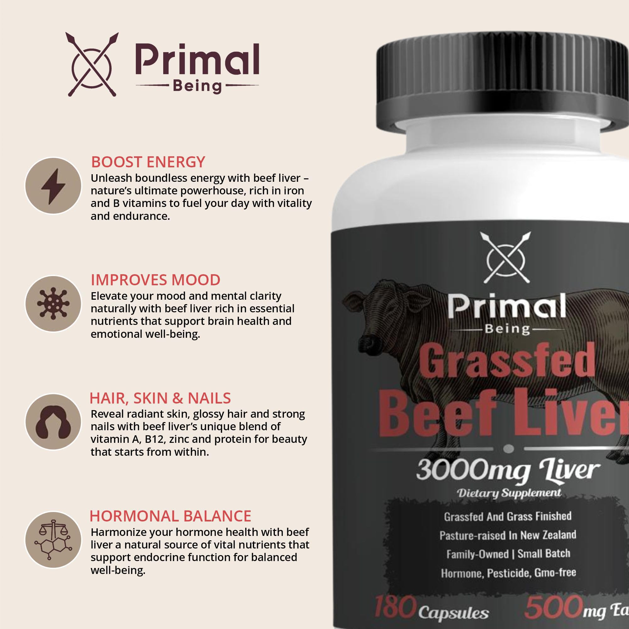 Primal Being Beef Liver Capsules in lifestyle setting
