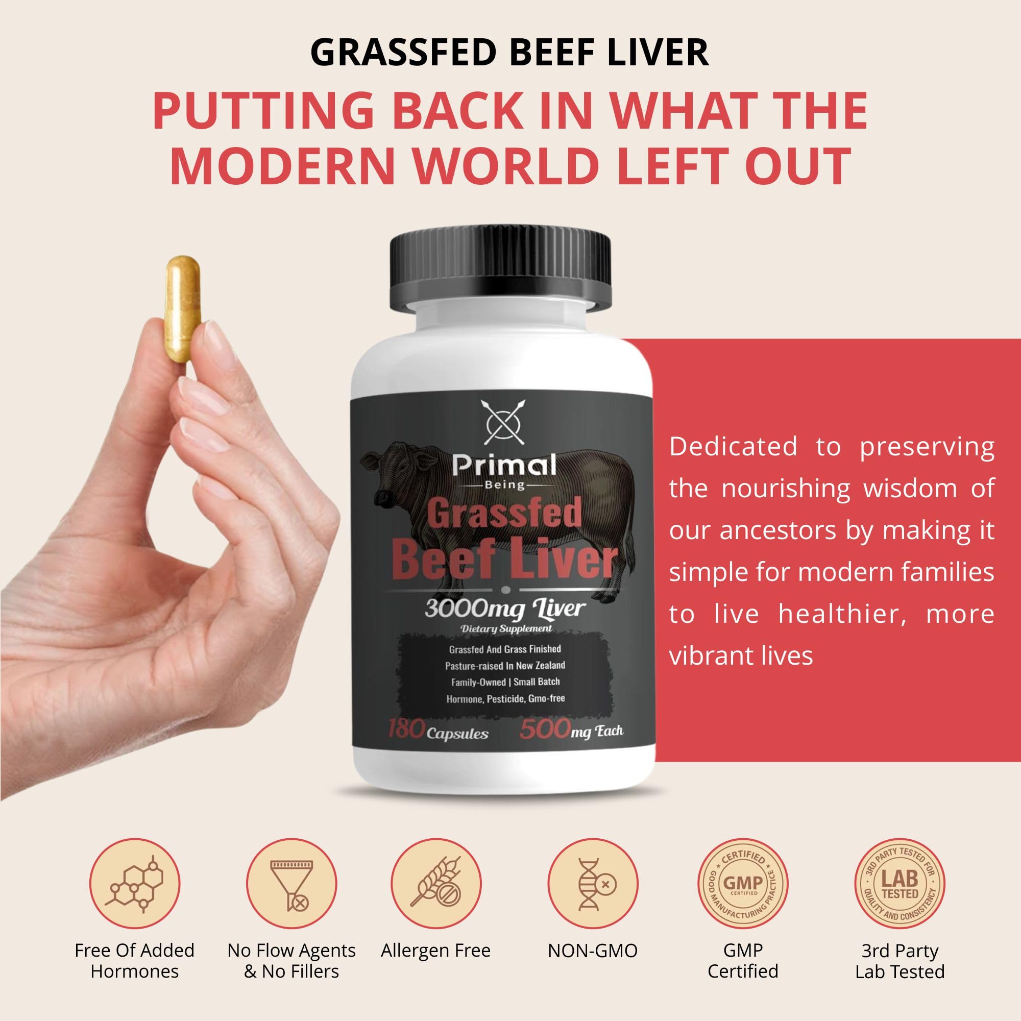 Primal Being Beef Liver Capsules opened bottle