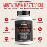 Primal Being Beef Liver Capsules side view showing dosage