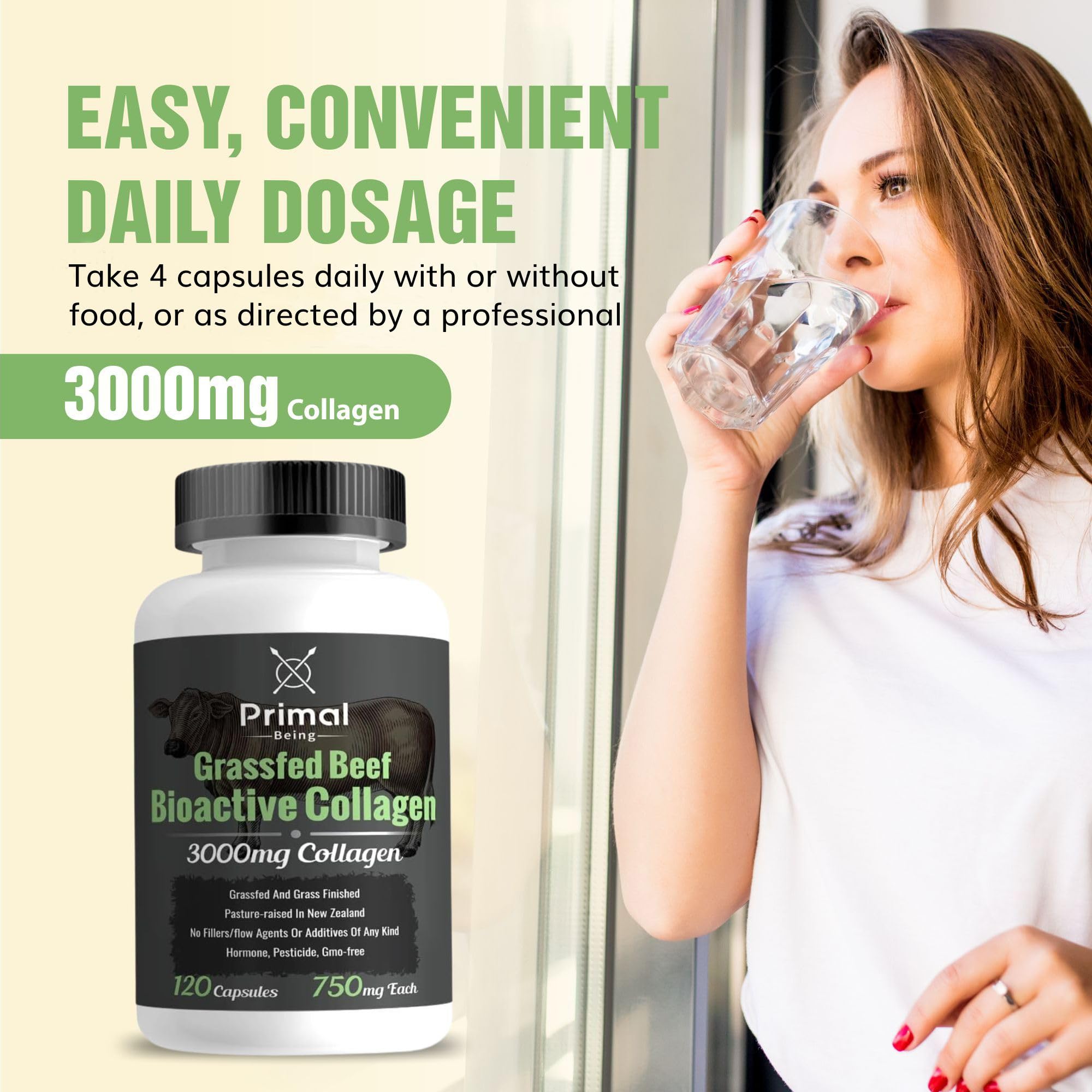 Primal Being Bioactive Collagen Capsules on a wooden table