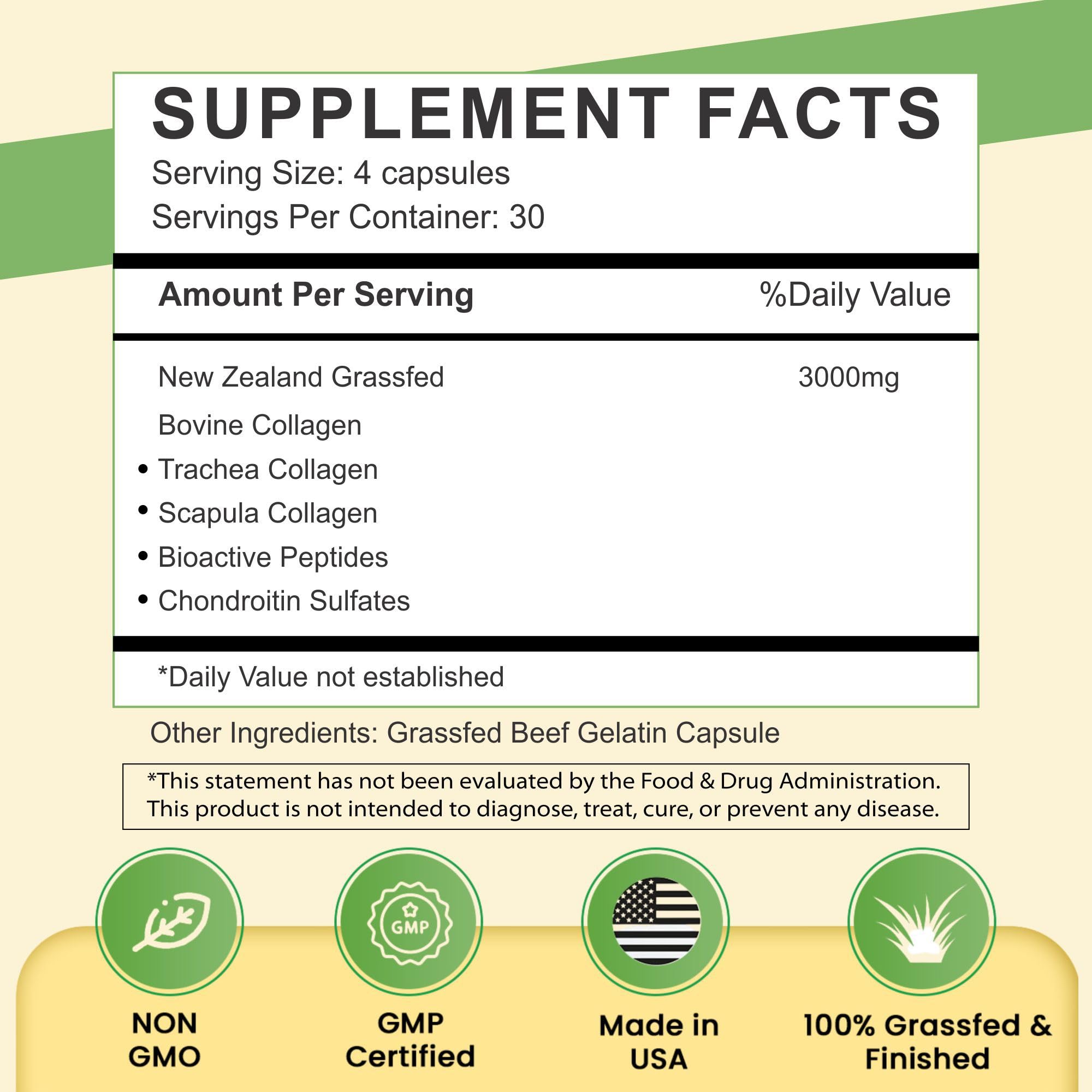Primal Being Bioactive Collagen Capsules side view showing capsule size