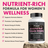 Primal Being Female Vitality capsules on a wooden table