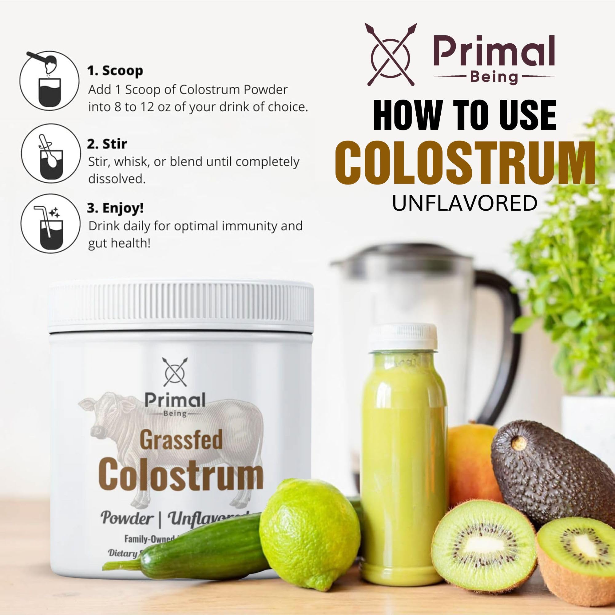 Primal Being Grassfed Colostrum Powder 126g side view