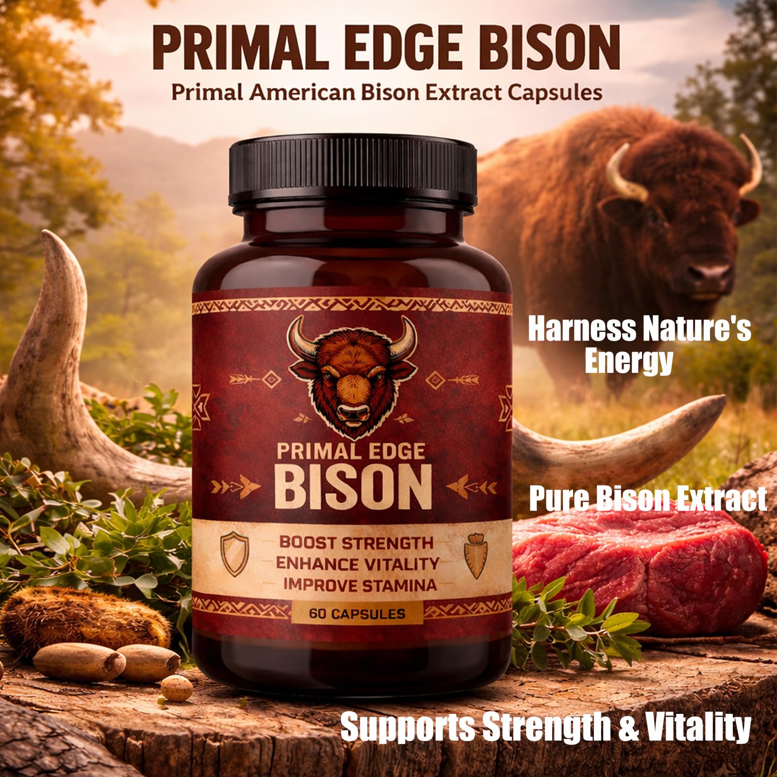 Primal Edge Biso Bison Extract Capsules close-up of capsules