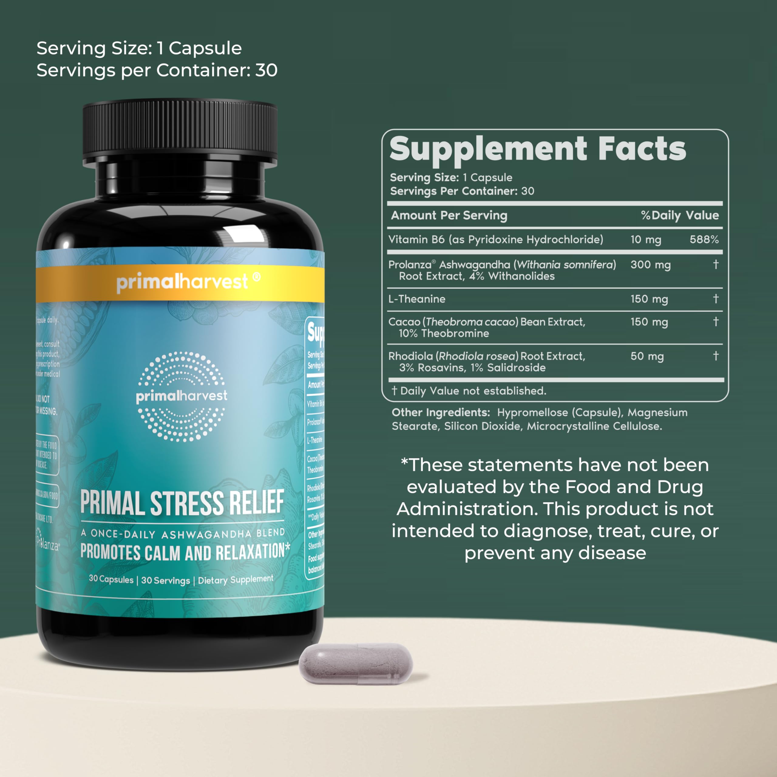 Primal Harvest Ashwagandha Supplement capsule close-up