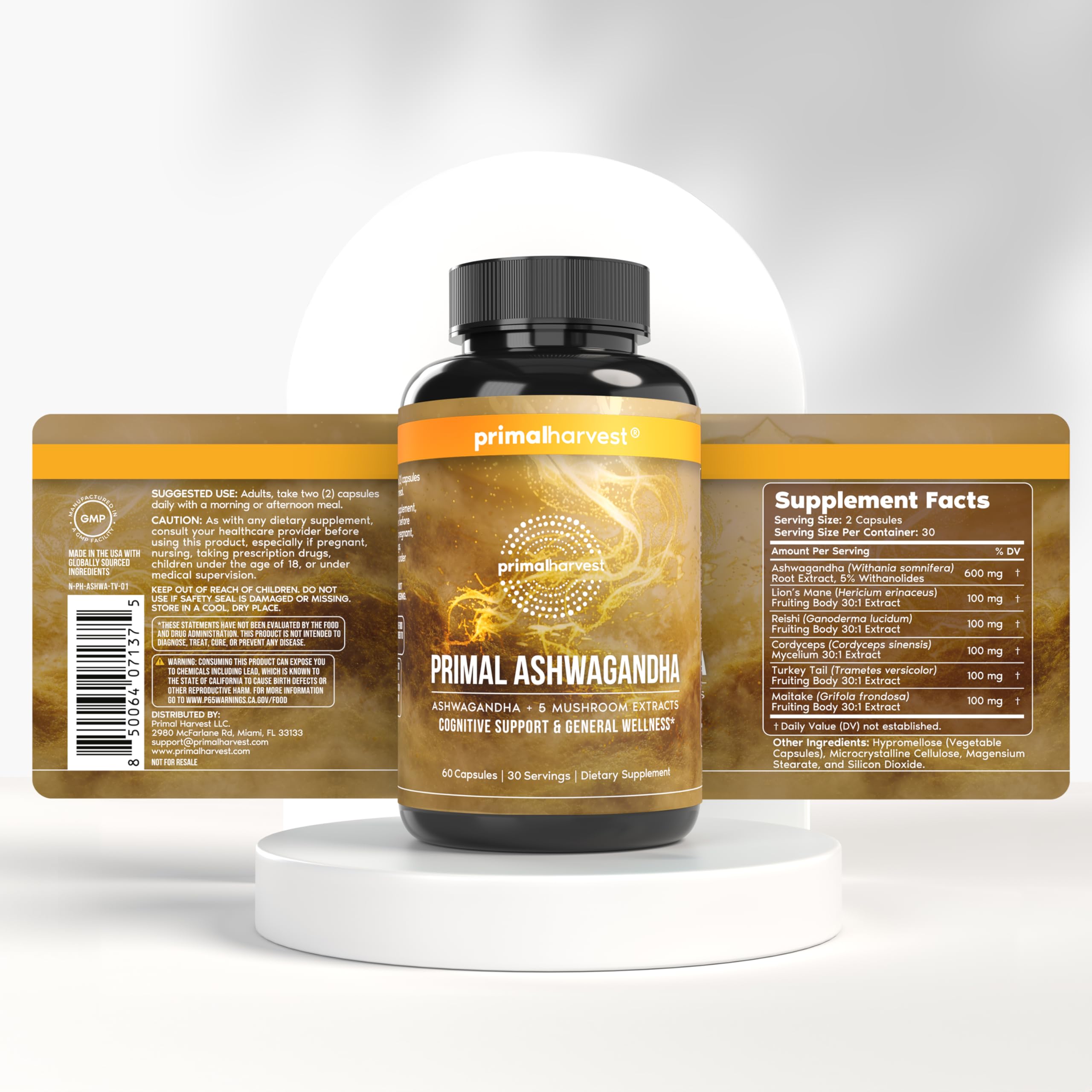 Primal Harvest Ashwagandha Supplement packaging close-up