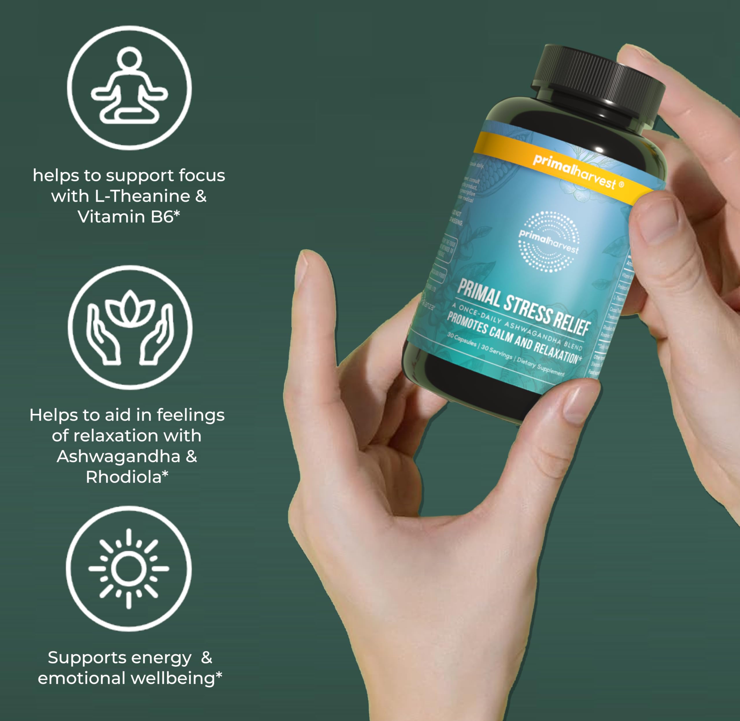 Primal Harvest Ashwagandha Supplement with lifestyle background