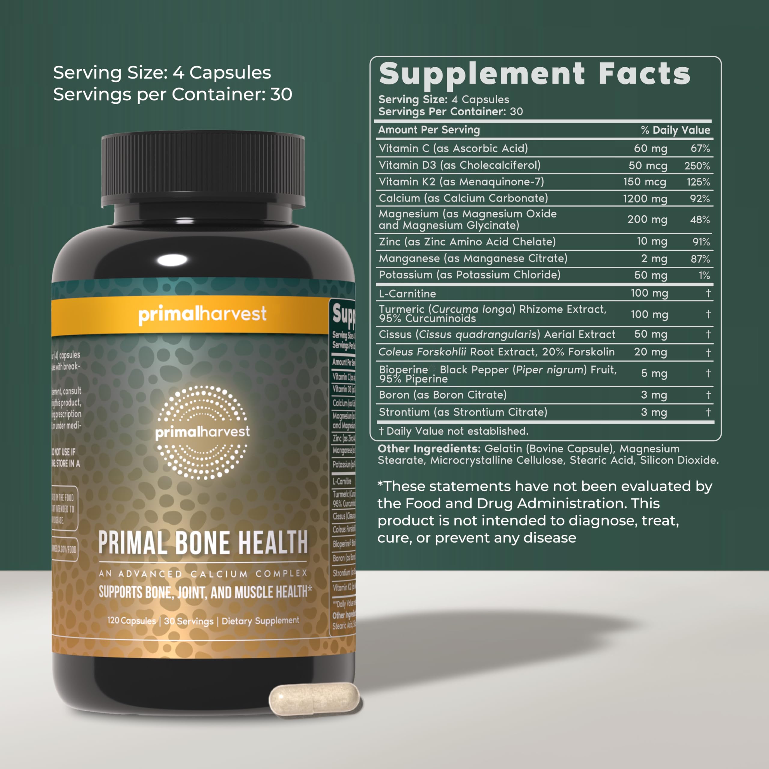 Primal Harvest Calcium Carbonate Supplement 200g back view