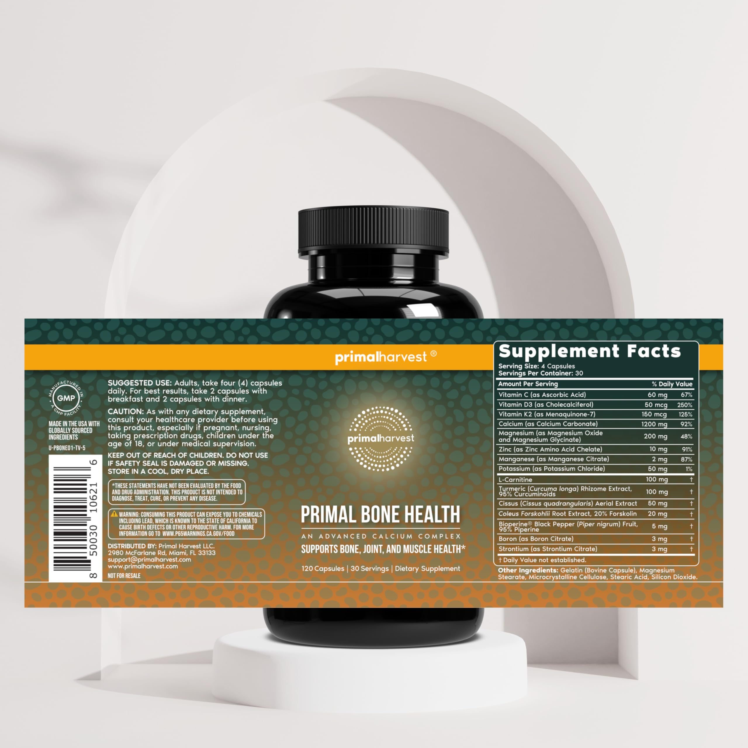 Primal Harvest Calcium Carbonate Supplement 200g side view