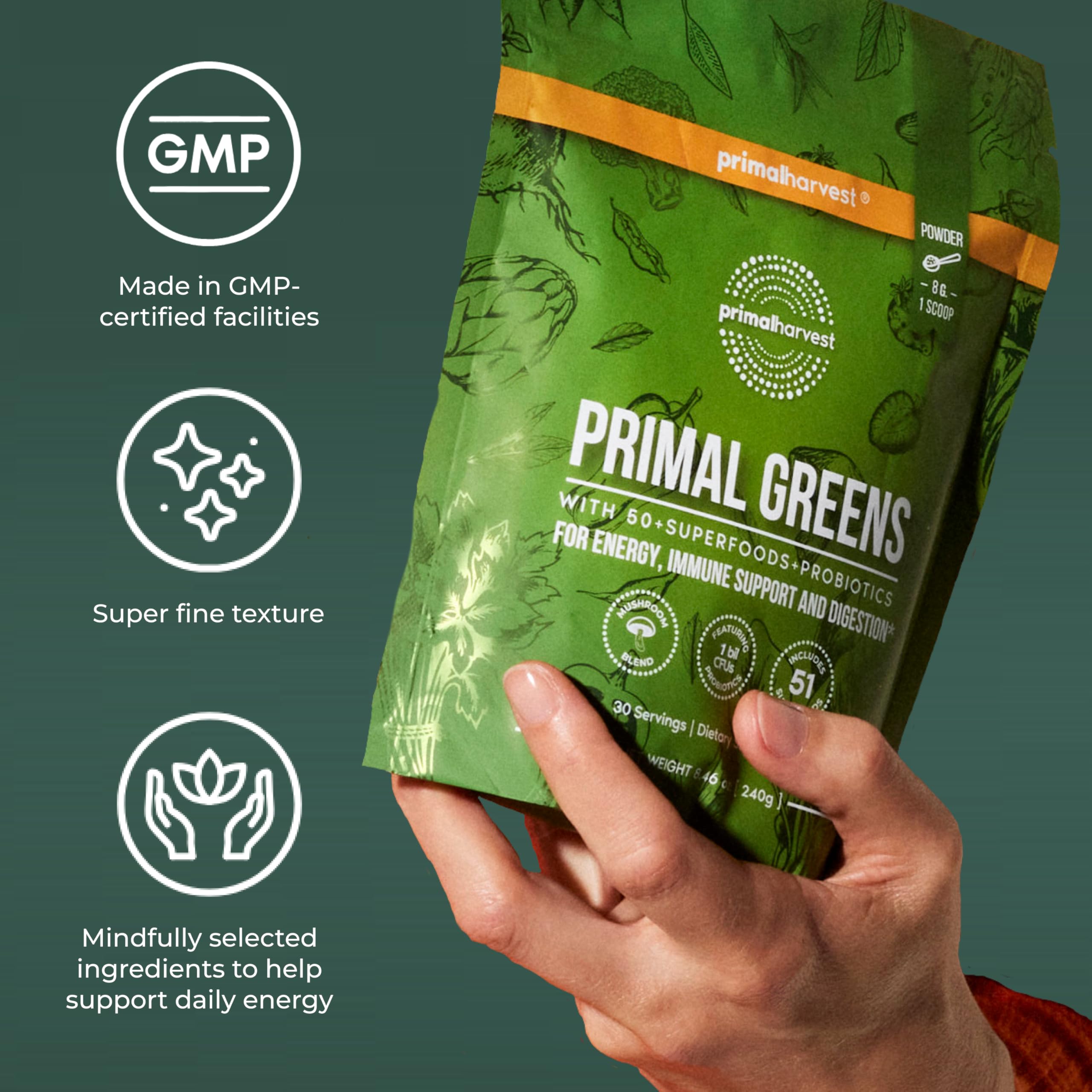 Primal Harvest Chlorella Super Greens Powder nutritional information