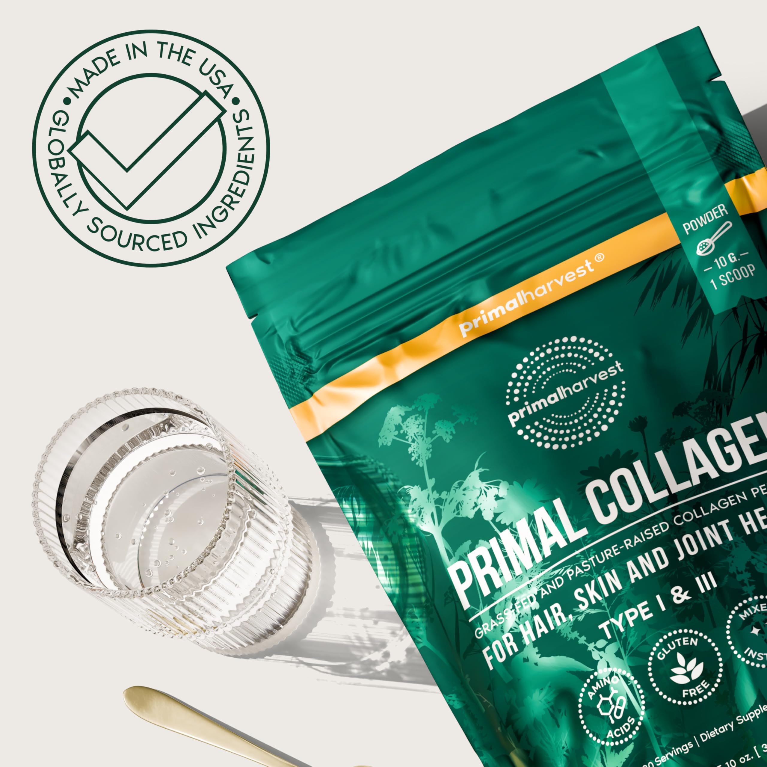 Primal Harvest Collagen Powder 300g with a measuring scoop