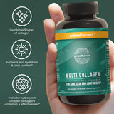 Primal Harvest Comprehensive Collagen Blend 120 Capsules with a glass of water
