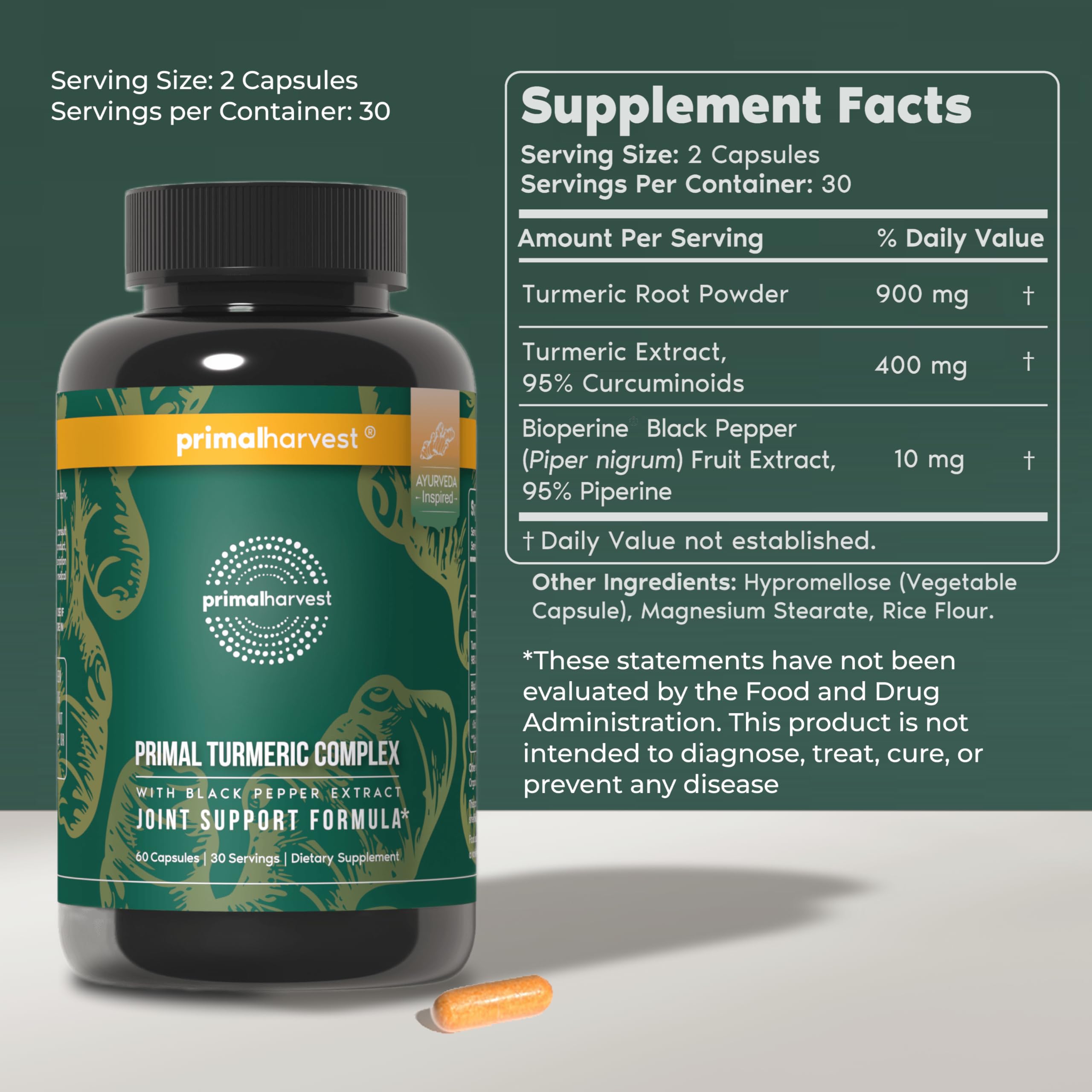 Primal Harvest Curcumin Supplement bottle side view