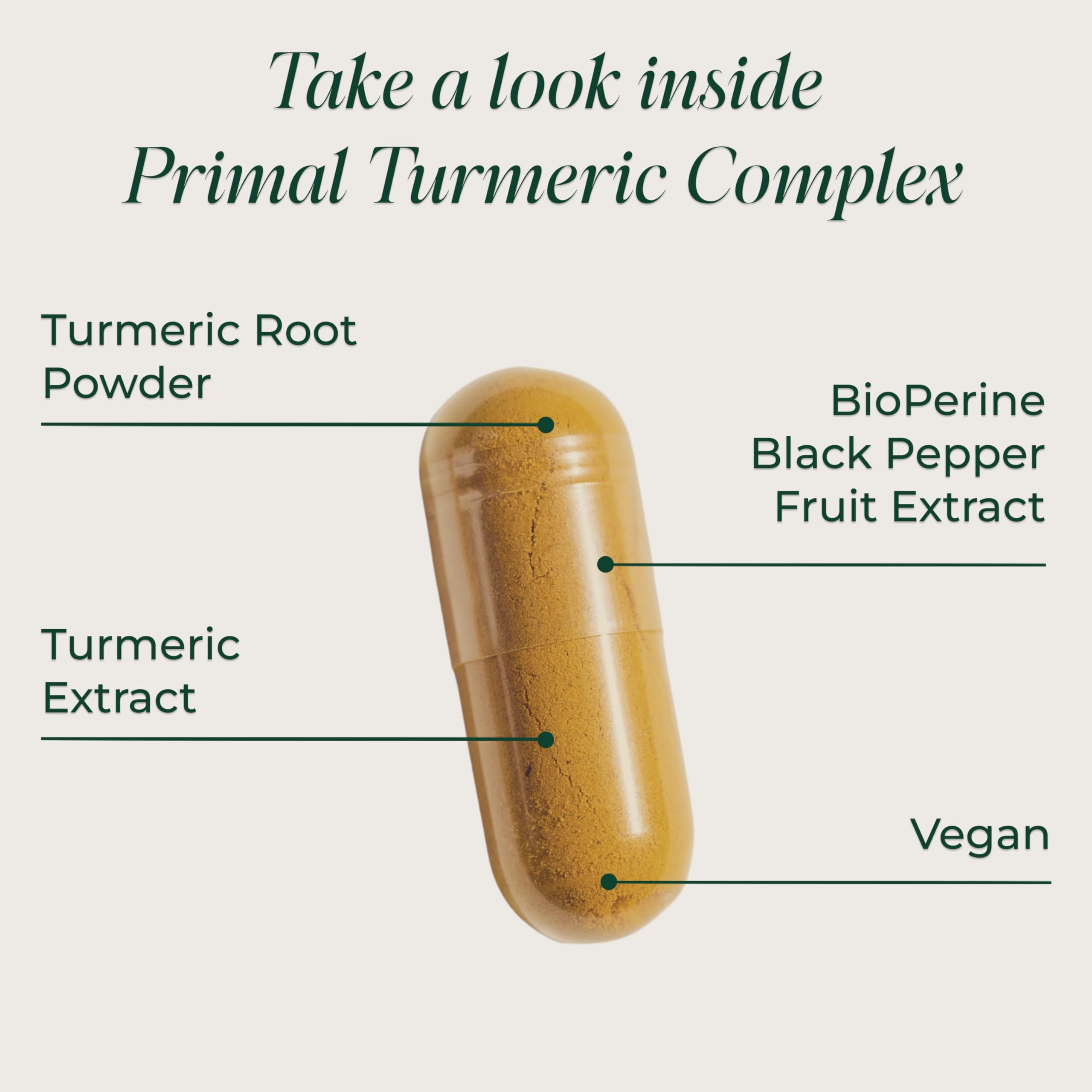 Primal Harvest Curcumin Supplement capsules on a wooden surface