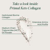 Primal Harvest Keto Collagen Powder 170g in a glass of smoothie
